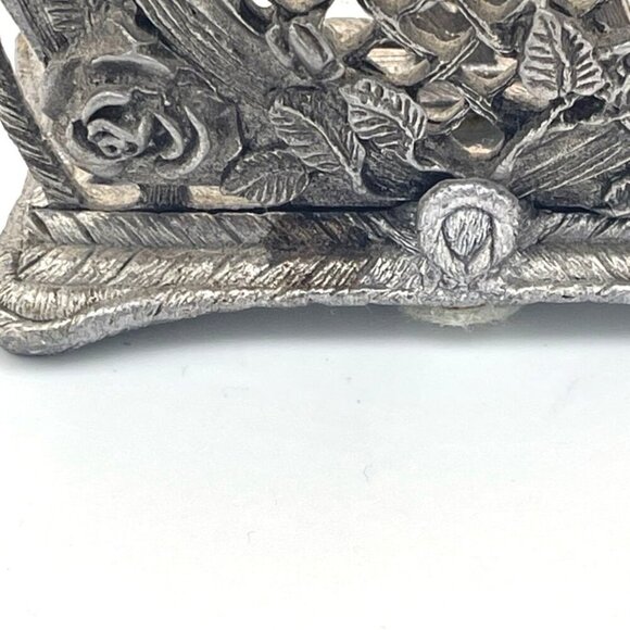 Vtg Metzke Pewter Heart & Roses Napkin Desk Letter Holder USA Retro Metallic - Picture 6 of 6